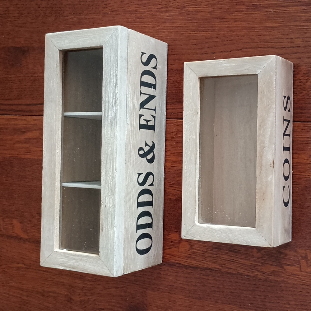 Wood Storage Boxes Rustic Whitewash Decor Hinged Glass Lids - Picture 2 of 9